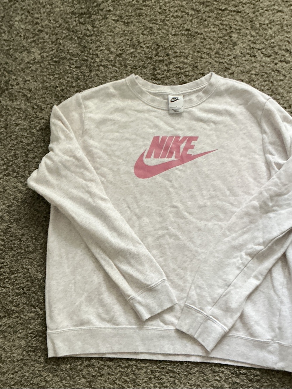 Nike Women's Crewneck Sweatshirt in White with Pink Logo